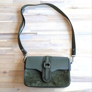 AMERAI Leather & Suede Olive Green‎ Crossbody Bag